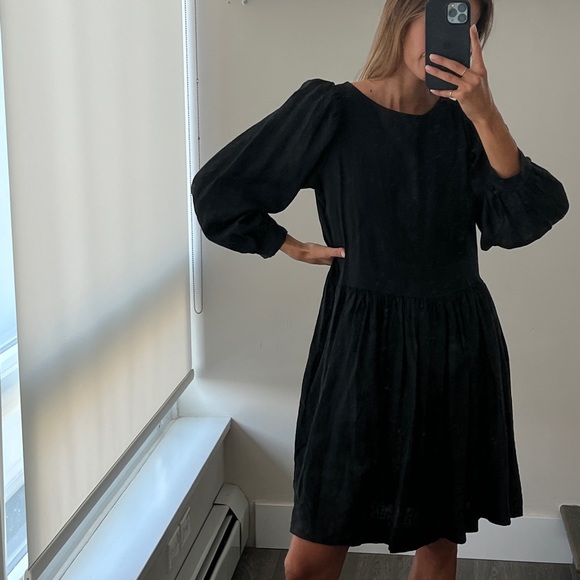 Linen Puff Sleeve Dress - Picture 2 of 6